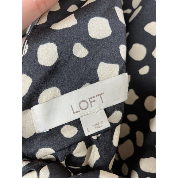 LOFT Black Beige Blouse Low Back Detail Women's Large - Picture 10 of 11